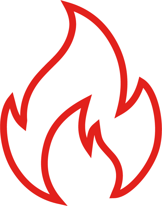 An abstract red flame icon, resembling K2 Leadership, with three stylized fire shapes on a transparent background.