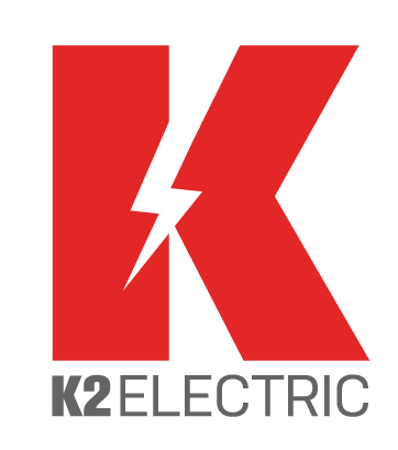 Red letter 'K' logo with a lightning bolt running through it. "K2 ELECTRIC" is written in gray text below the letter, emphasizing their commitment to top-notch facility services.