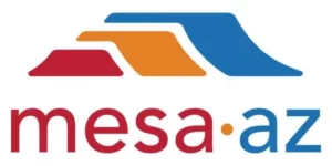 Logo of Mesa, Arizona, featuring stylized red, orange, and blue shapes resembling mesas above the text "mesa·az," symbolizing the city's diverse facility services offerings.