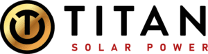 Logo for Titan Solar Power featuring a stylized gold and black emblem on the left and the words "Titan Solar Power" in black and red text on the right, symbolizing their excellence in facility services.